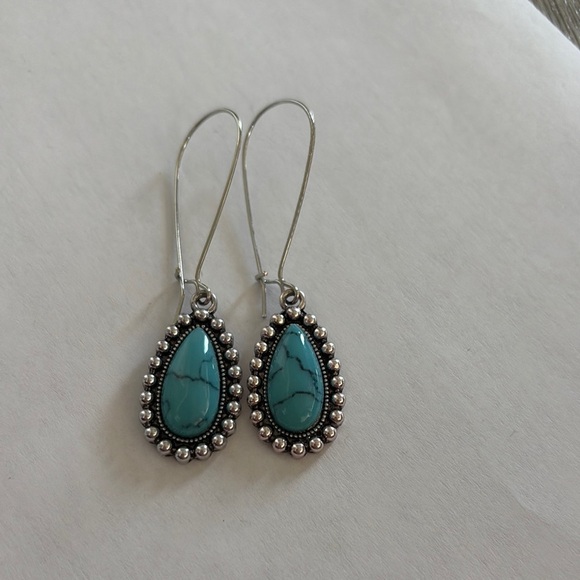 Silver and Turquoise Teardrop Earrings versatile and chic! never worn brand new - Picture 2 of 5